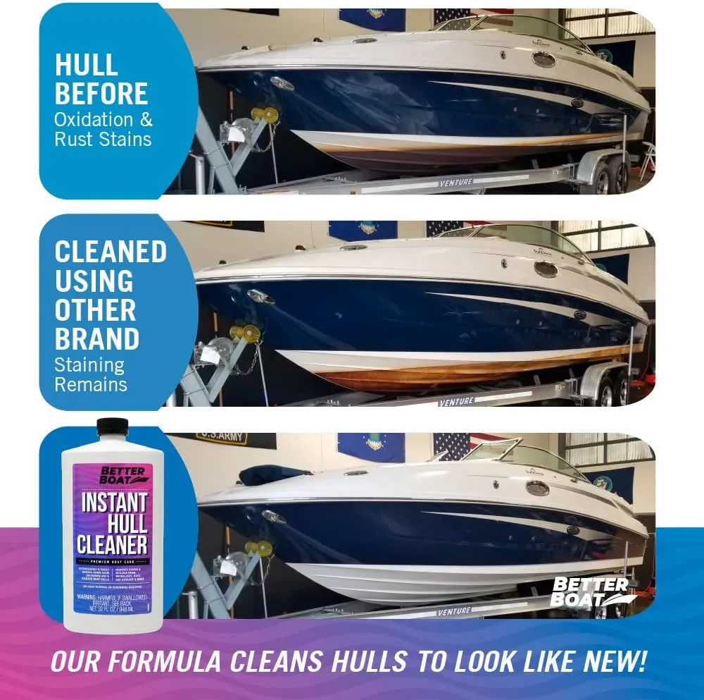 Fiberglass Boat Hull Cleaner, Marine-Grade Stain Remover & Restorer, Deck Cleaner for Boats, Pontoons, Sailboats, Pro Wash Cleaning Supplies