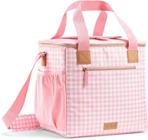 Fit & Fresh, 24-Can Soft Cooler Bag Insulated Leak Proof, Portable Soft Cooler, Large Cooler, Soft Sided Cooler Bag, Travel Cooler, Pink Gingham