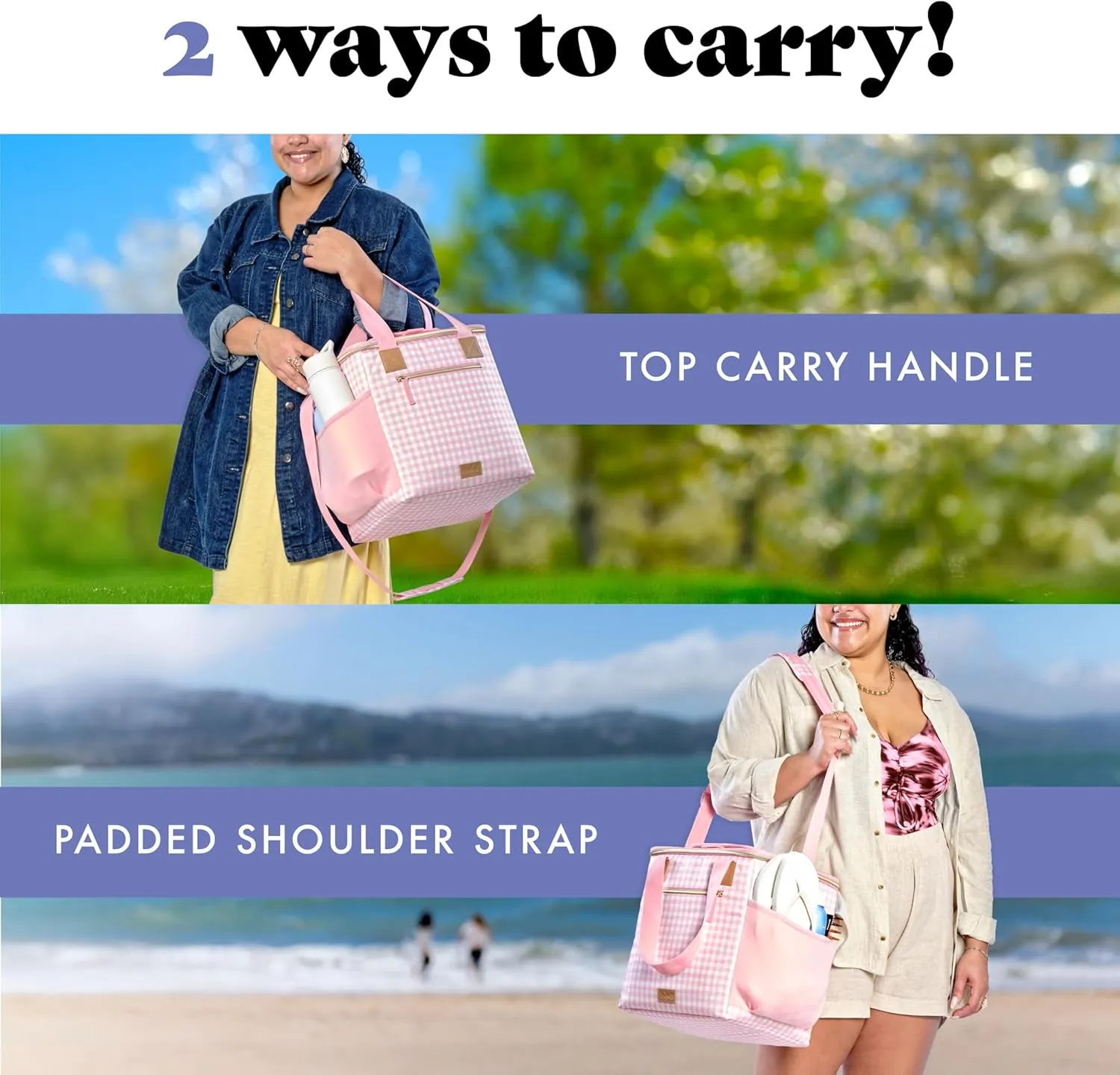 Fit & Fresh, 24-Can Soft Cooler Bag Insulated Leak Proof, Portable Soft Cooler, Large Cooler, Soft Sided Cooler Bag, Travel Cooler, Pink Gingham
