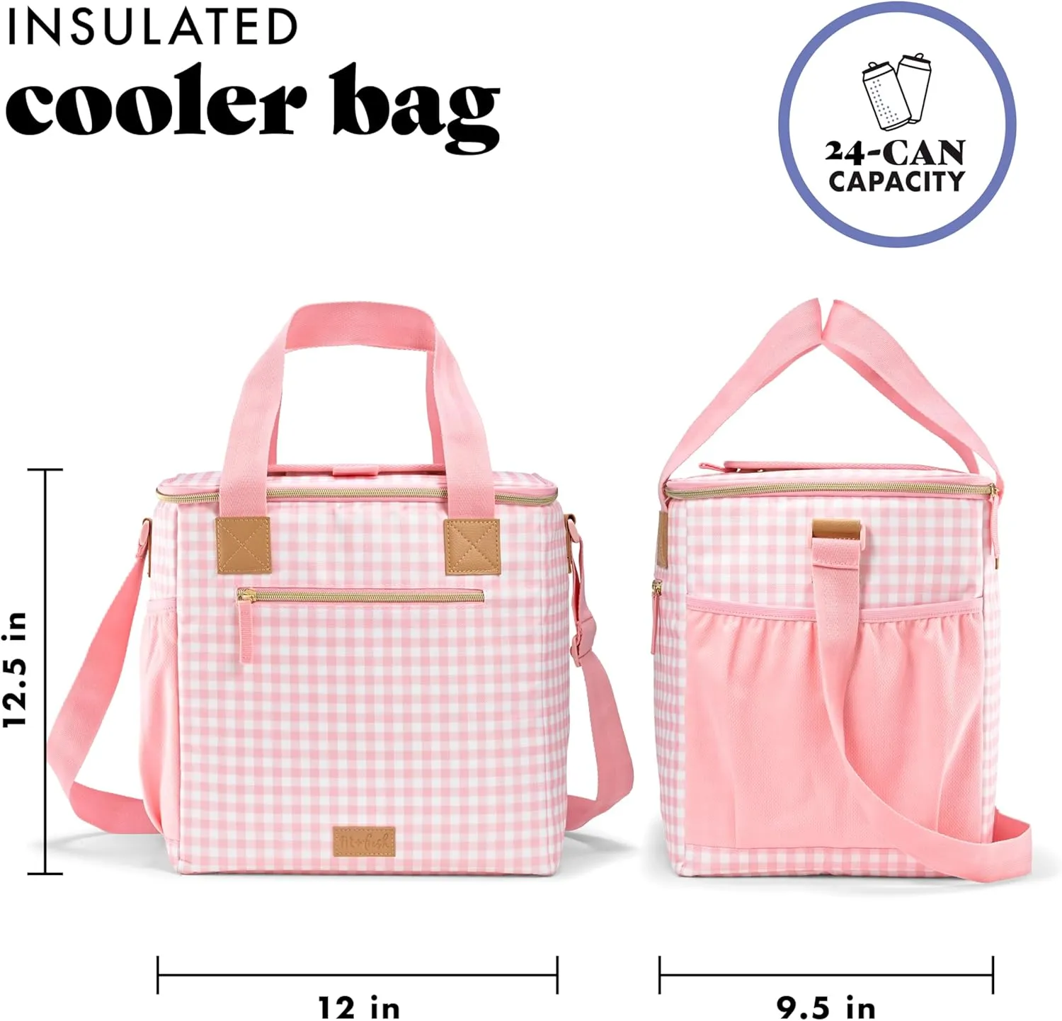 Fit & Fresh, 24-Can Soft Cooler Bag Insulated Leak Proof, Portable Soft Cooler, Large Cooler, Soft Sided Cooler Bag, Travel Cooler, Pink Gingham