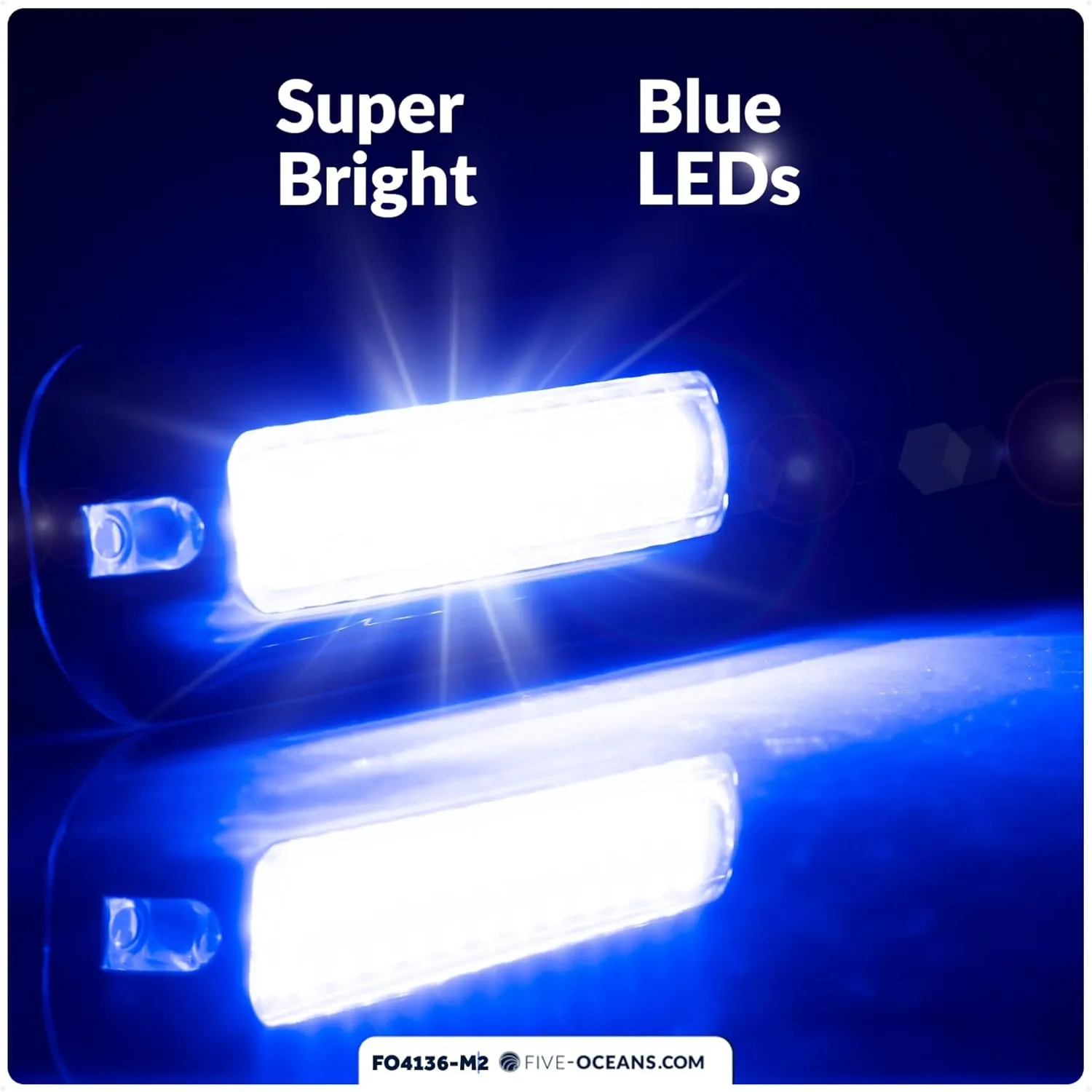 Five Oceans 2-Pack Underwater Boat Lights - Underwater Lights for Boat, Boat Cockpit Light, Blue LED High Power 1700LM, Marine-Grade 316 Stainless Steel Bezel, 12V DC, Waterproof IP68 - FO4136-M2