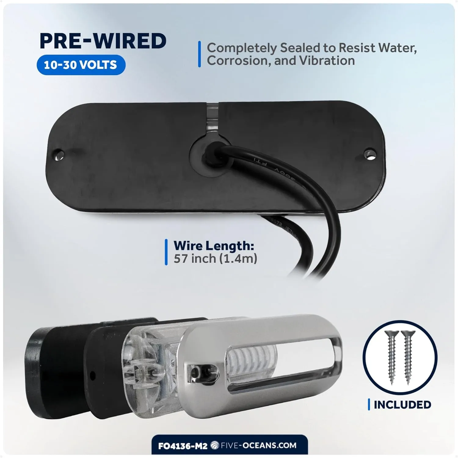 Five Oceans 2-Pack Underwater Boat Lights - Underwater Lights for Boat, Boat Cockpit Light, Blue LED High Power 1700LM, Marine-Grade 316 Stainless Steel Bezel, 12V DC, Waterproof IP68 - FO4136-M2