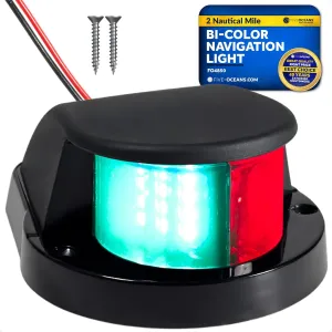 Five Oceans LED Bi-Color Bow Boat Navigation Lights, Red/Green, Horizontal Mount, 12-30V, IP66 Waterproof, 2NM USCG, Black ABS Housing - FO4850