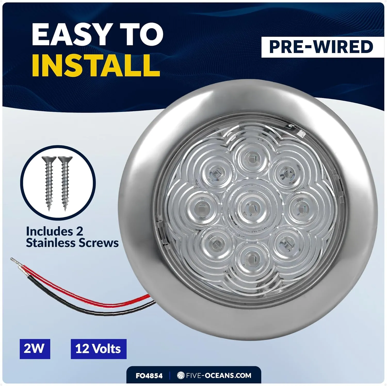 Five Oceans LED Dome Ceiling Light, 3-3/4" Slim Round, Warm White, 12V, IP65 Waterproof, Interior Lights for RVs, Boats, Caravan - FO4854