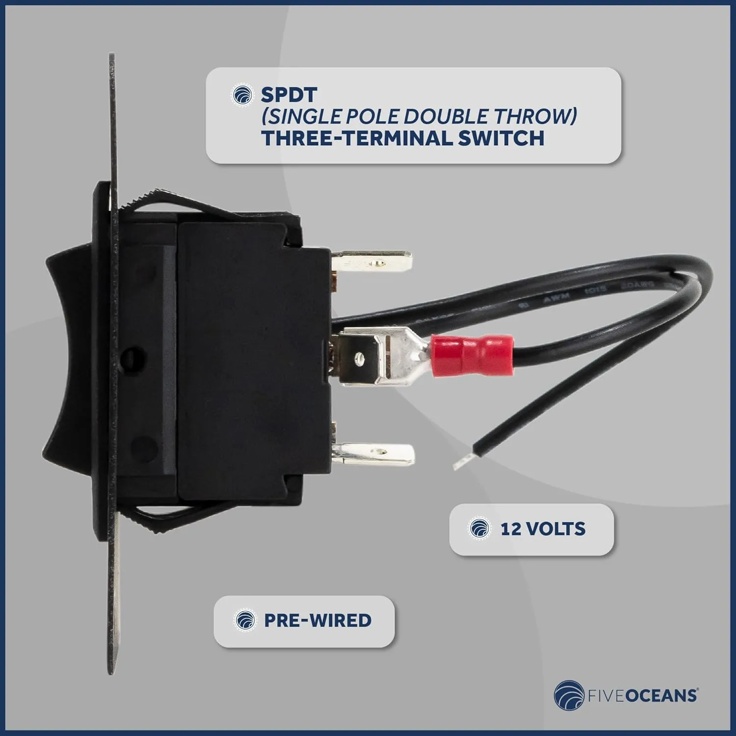 Five Oceans Rocker Boat Anchor Windlass Switch, Controlling Up/Down Function of Boat Anchor Windlasses, Waterproof, 12 Volts, SPDT 3-Terminal Switch, Stainless Steel Plate - FO3739