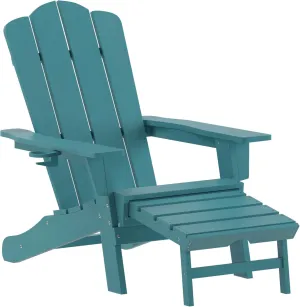 Flash Furniture Newport Poly Resin Adirondack Chair with Cup Holder and Pull Out Ottoman, All-Weather Poly Resin Indoor/Outdoor Lounge Chair, Blue