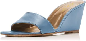 FOWT Women Fashion Open Square Toe Slide Sandals Mid High Wedge Heels Slipper Pumps Date Party Shoes Size 4-15 M US