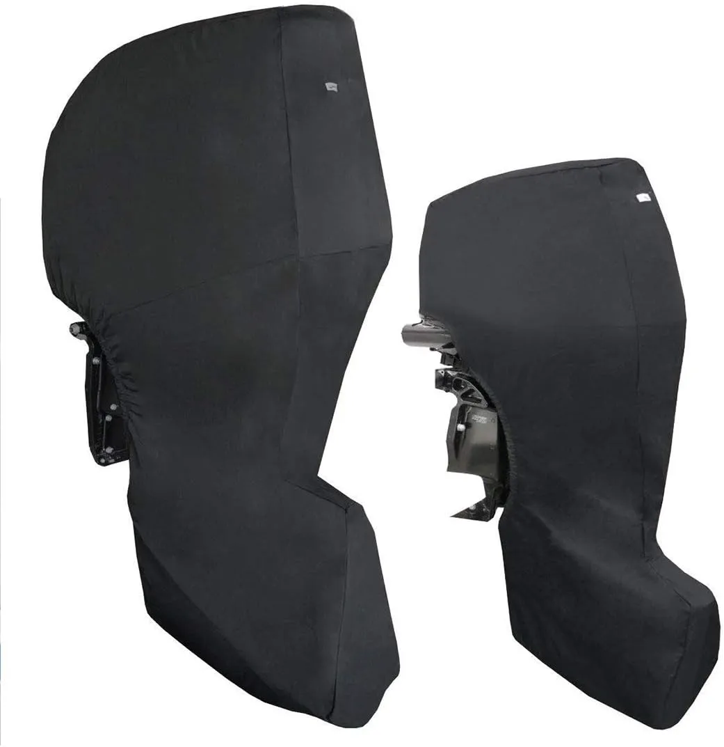 Full Outboard Motor Cover Fits 100-225 HP Outboard Engine Covers Black 600D Heavy Duty Oxford Waterproof Boat Engine Cover with Windproof Strap
