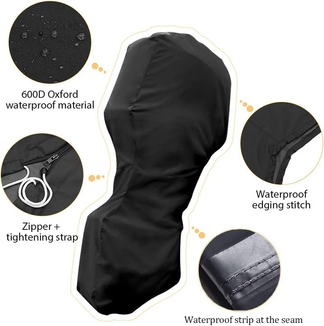 Full Outboard Motor Cover Fits 100-225 HP Outboard Engine Covers Black 600D Heavy Duty Oxford Waterproof Boat Engine Cover with Windproof Strap