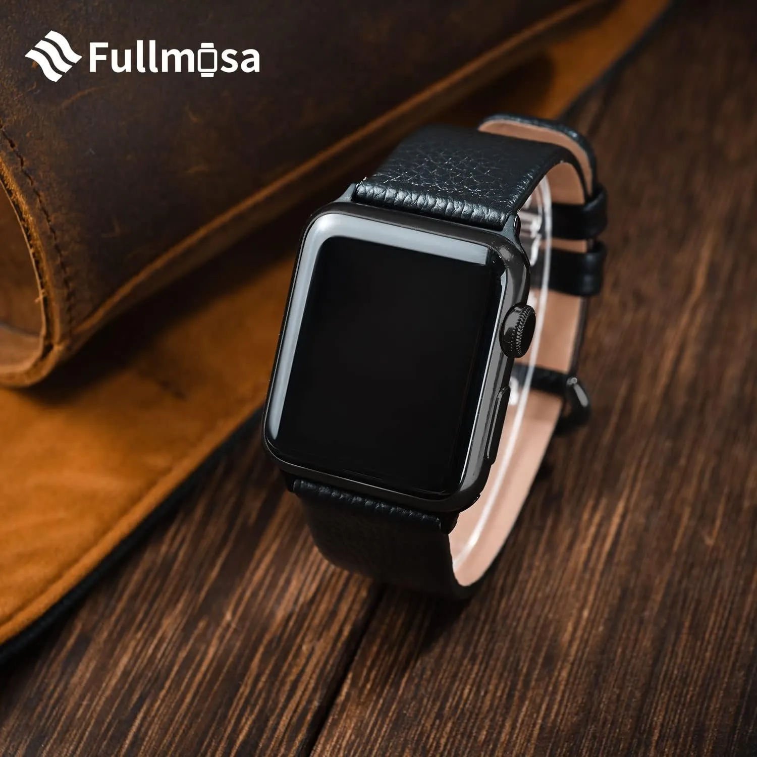 Fullmosa Leather Bands Compatible with Apple Watch Band 49mm 46mm 45mm 44mm 42mm for Men Women, Genuine Leather Strap for iWatch Ultra 2/Ultra/10/9/8/7/6/5/4/3/2/1/SE2/SE, Space Grey/Smoky Grey