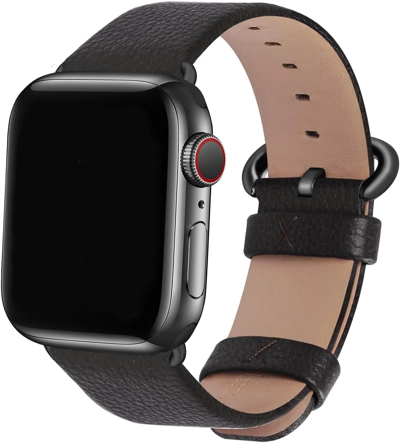 Fullmosa Leather Bands Compatible with Apple Watch Band 49mm 46mm 45mm 44mm 42mm for Men Women, Genuine Leather Strap for iWatch Ultra 2/Ultra/10/9/8/7/6/5/4/3/2/1/SE2/SE, Space Grey/Smoky Grey