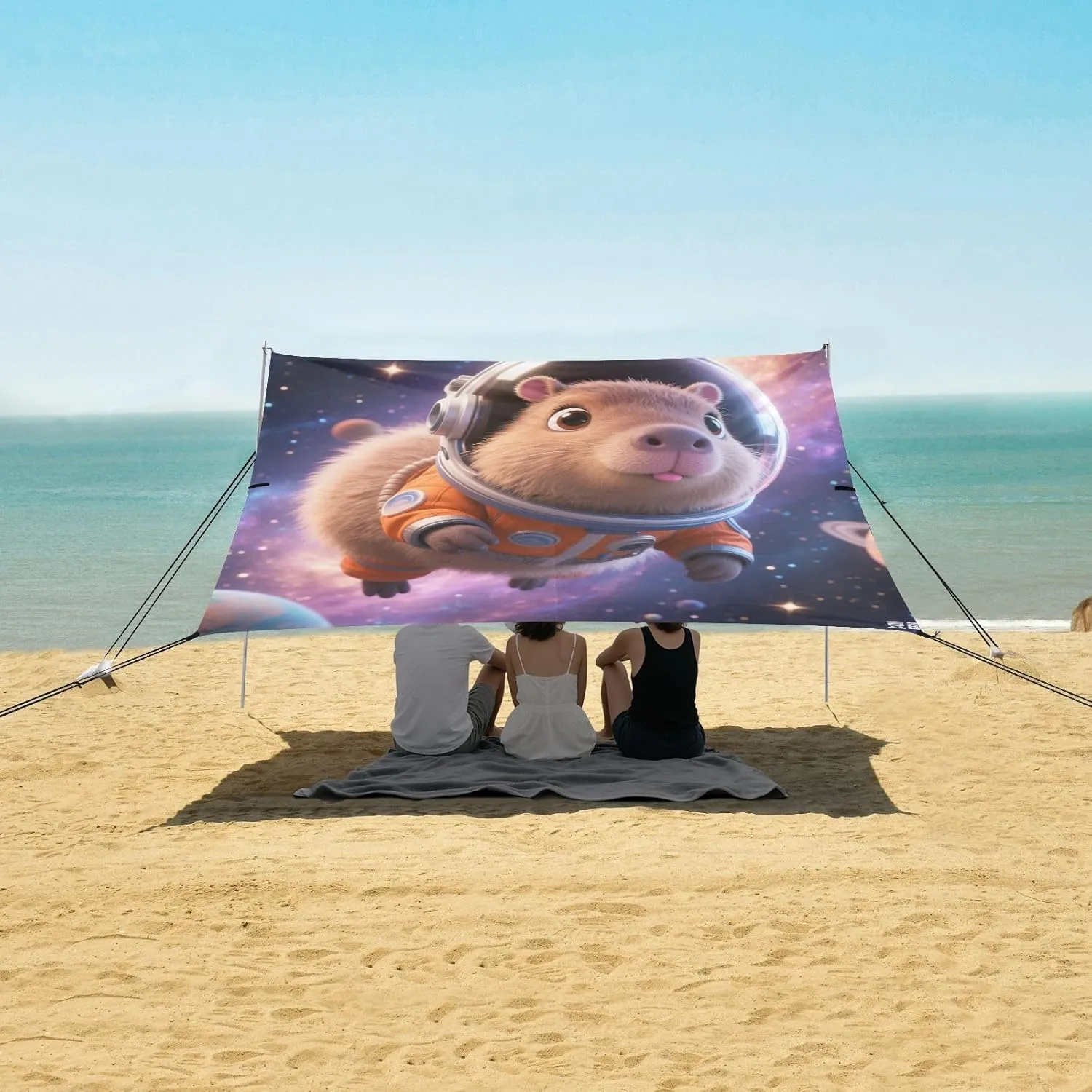 Galaxy Space Capybara Beach Camping Tent Sun Shelter for Whole Family, Beach Shade Canopy with UPF50  UV Protection,Easy Set Up and Carry,Outdoor Shade for Trips, Fishing, Backyard Fun Picnics