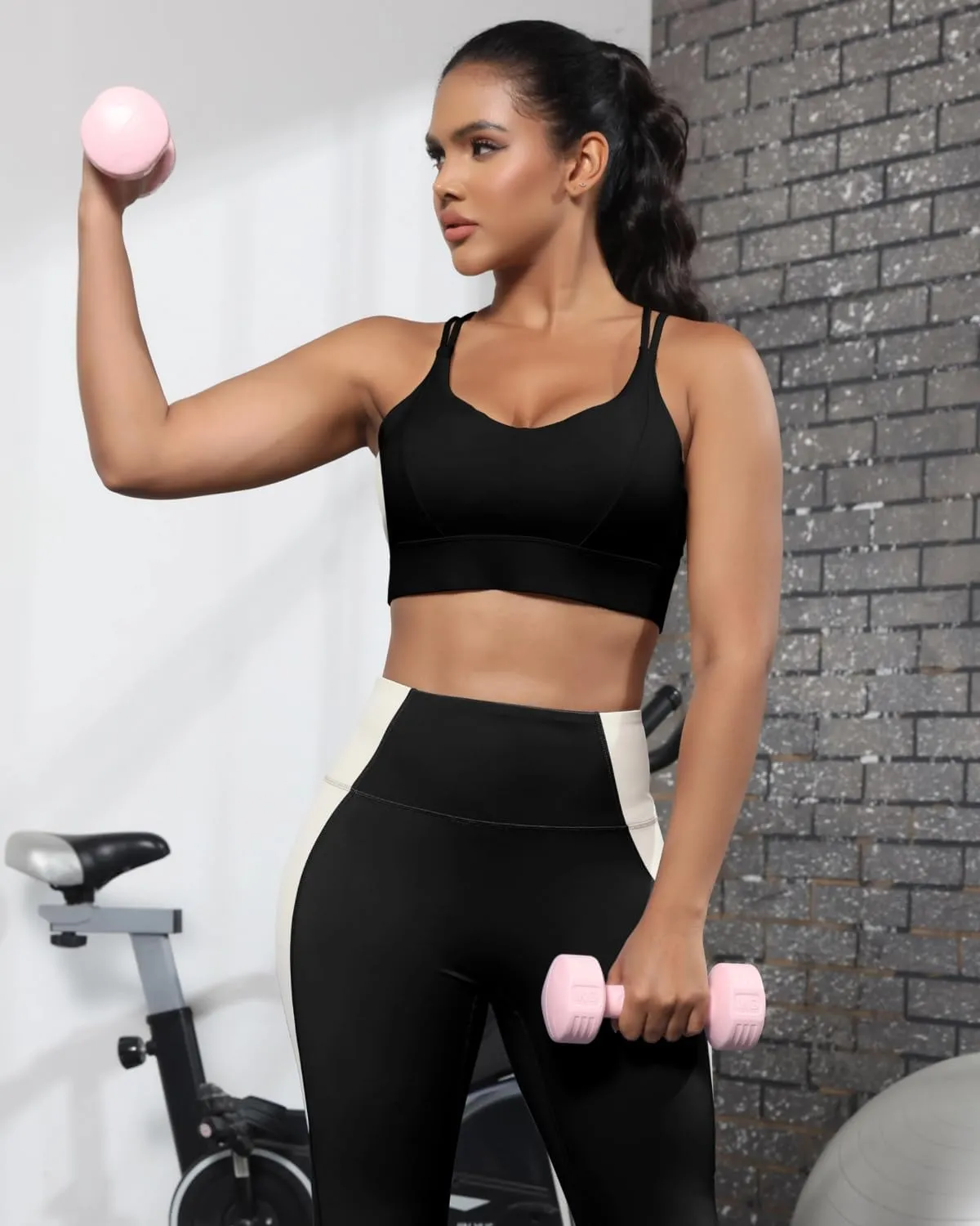Grace Form Sports Bra for Women Strappy Medium Support Push Up Padded Sports Bra for Running Workout Bra Yoga Bra