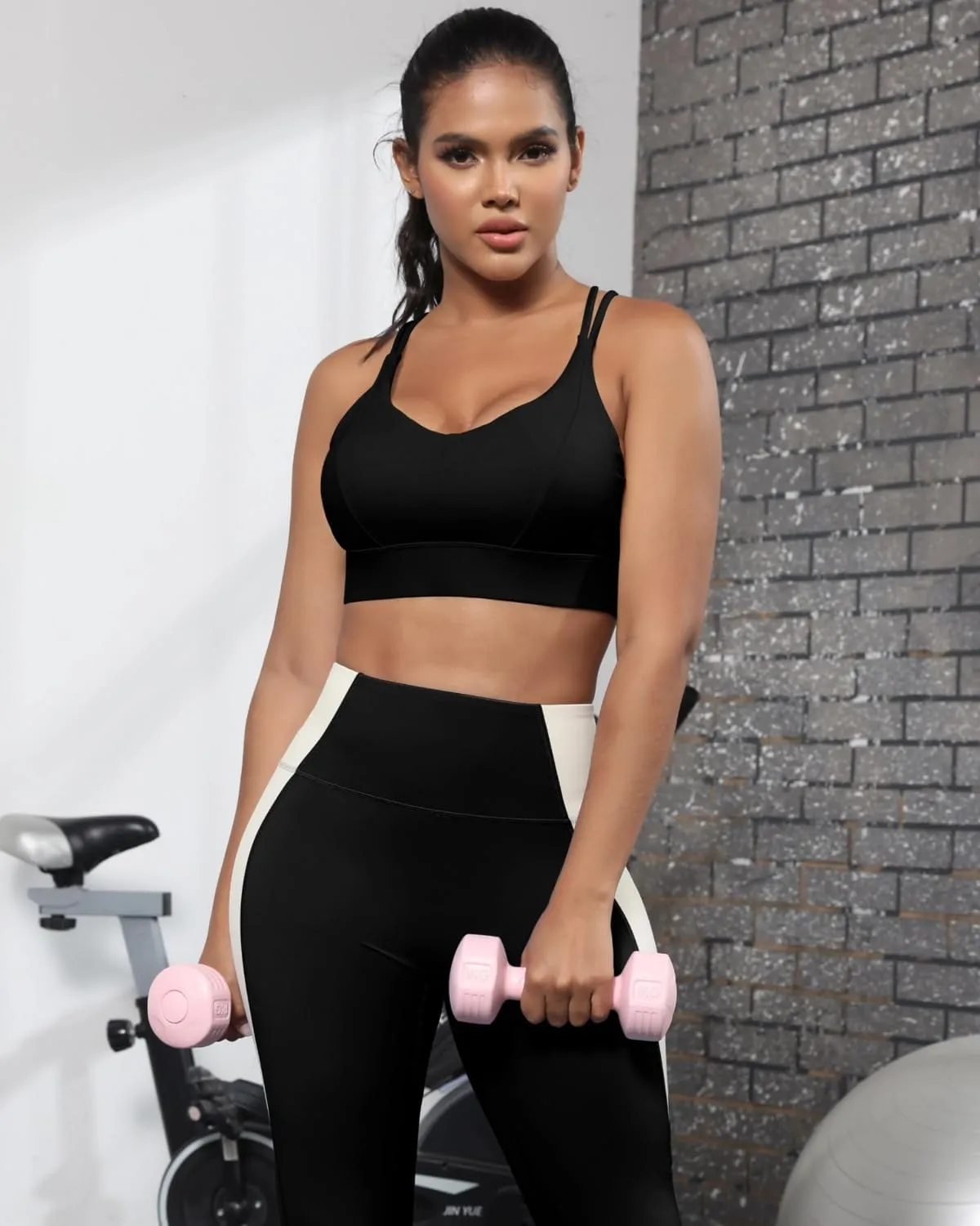 Grace Form Sports Bra for Women Strappy Medium Support Push Up Padded Sports Bra for Running Workout Bra Yoga Bra
