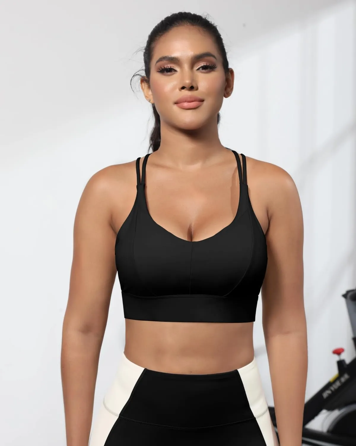 Grace Form Sports Bra for Women Strappy Medium Support Push Up Padded Sports Bra for Running Workout Bra Yoga Bra