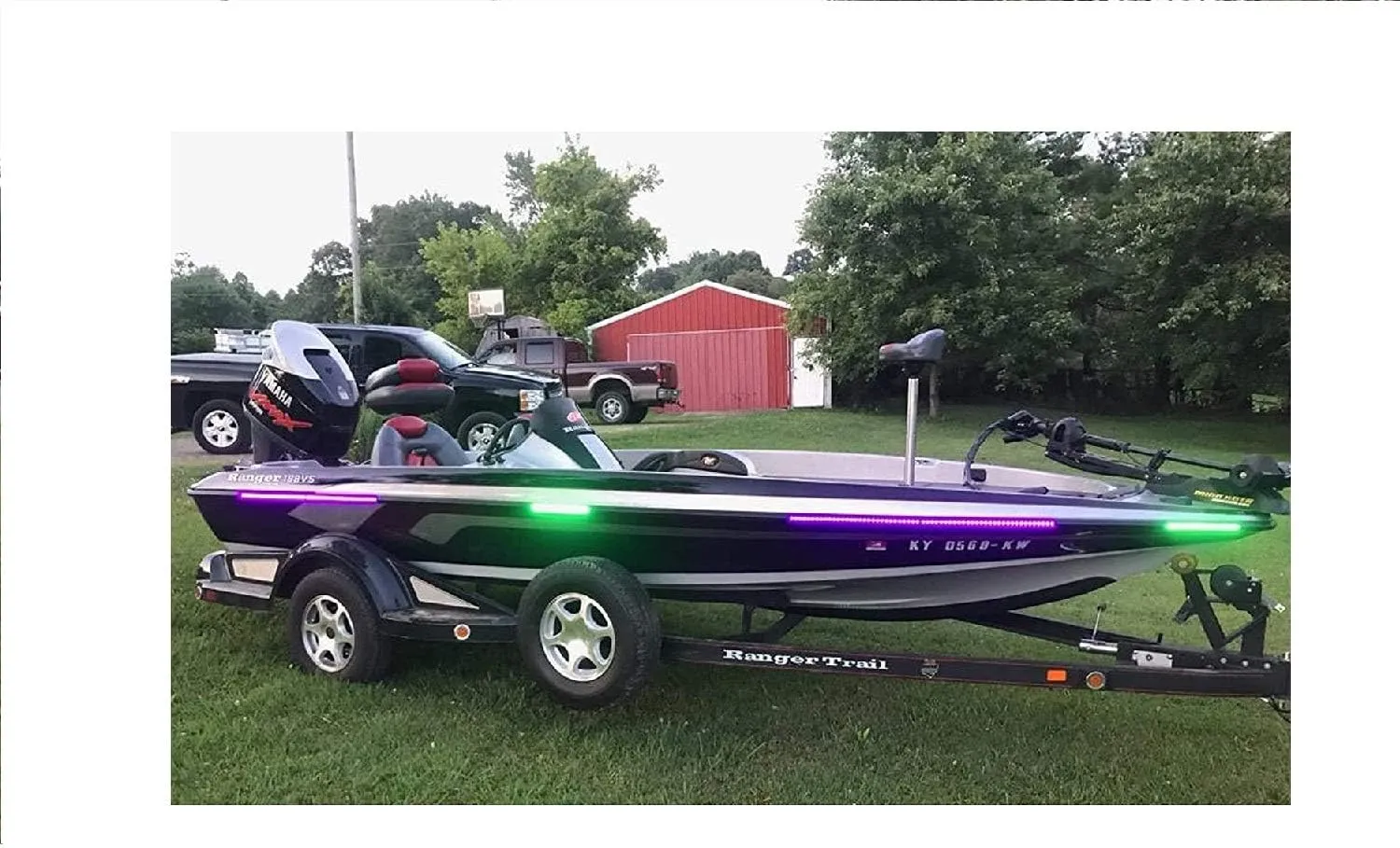 Green Blob Outdoors Pimp My Fishin Boat UV LED Light Strips kit Ultra Violet Black Light for Bass Boats Rub Rails, with Bonus Red & Navigation LED Light Strips IP68 Waterproof