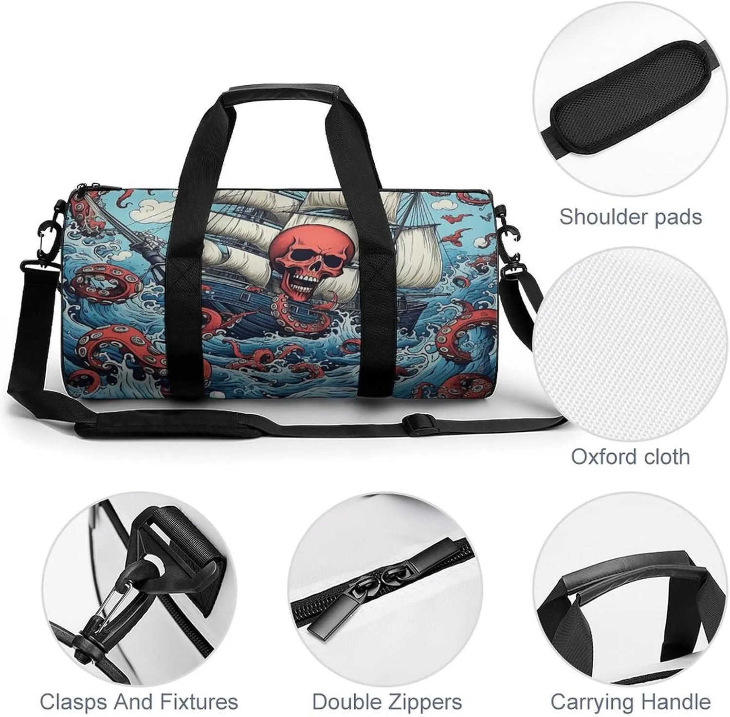 Gym Bag Octopus And Boat Duffel Bag for Men Women Overnight Bag with Shoe Compartment Workout Bags