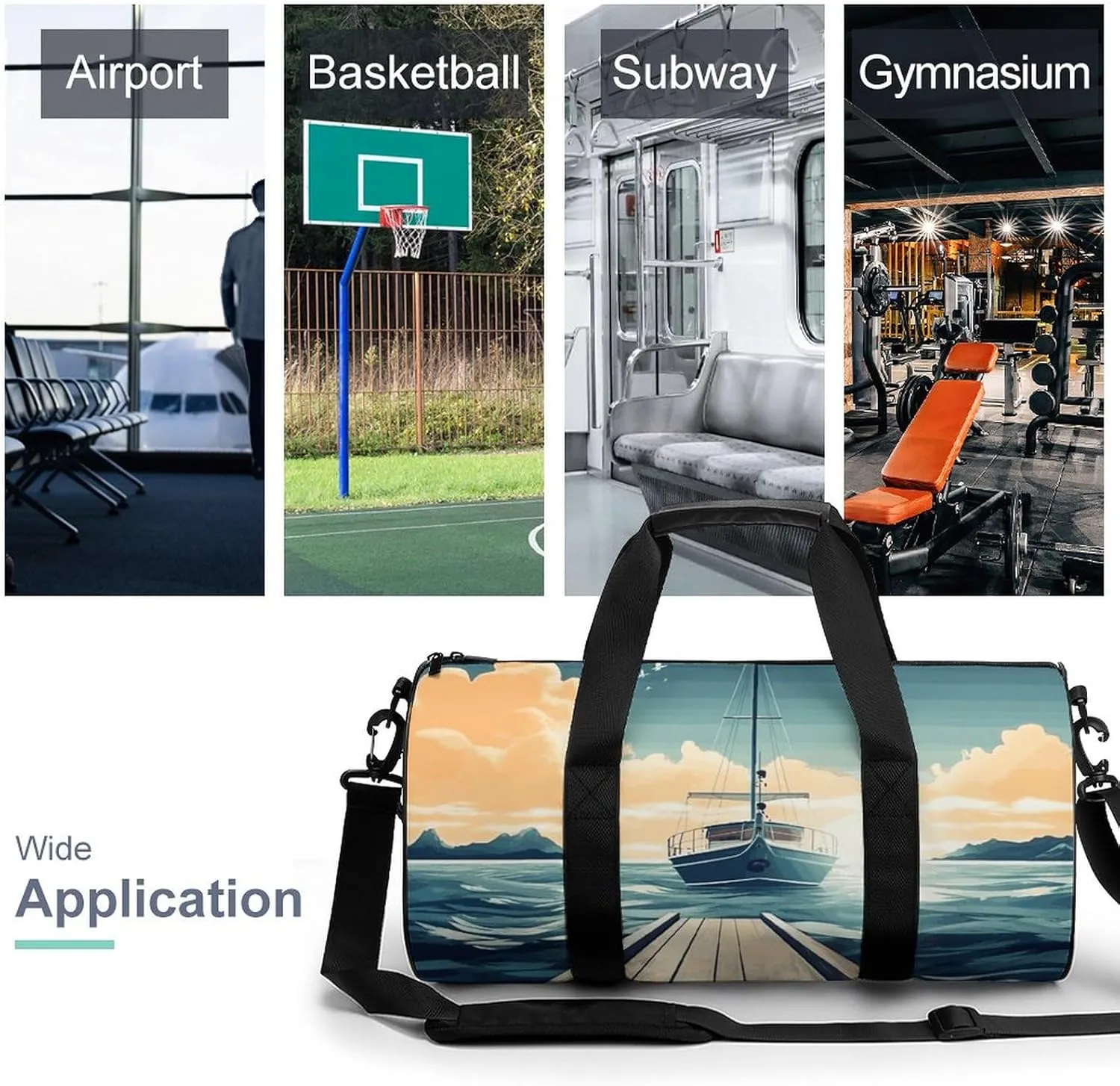 Gym Bags Small Boat Seascape Theme Duffel Bag Overnight Bag with Shoe Compartment Carryon Bag for Men Women