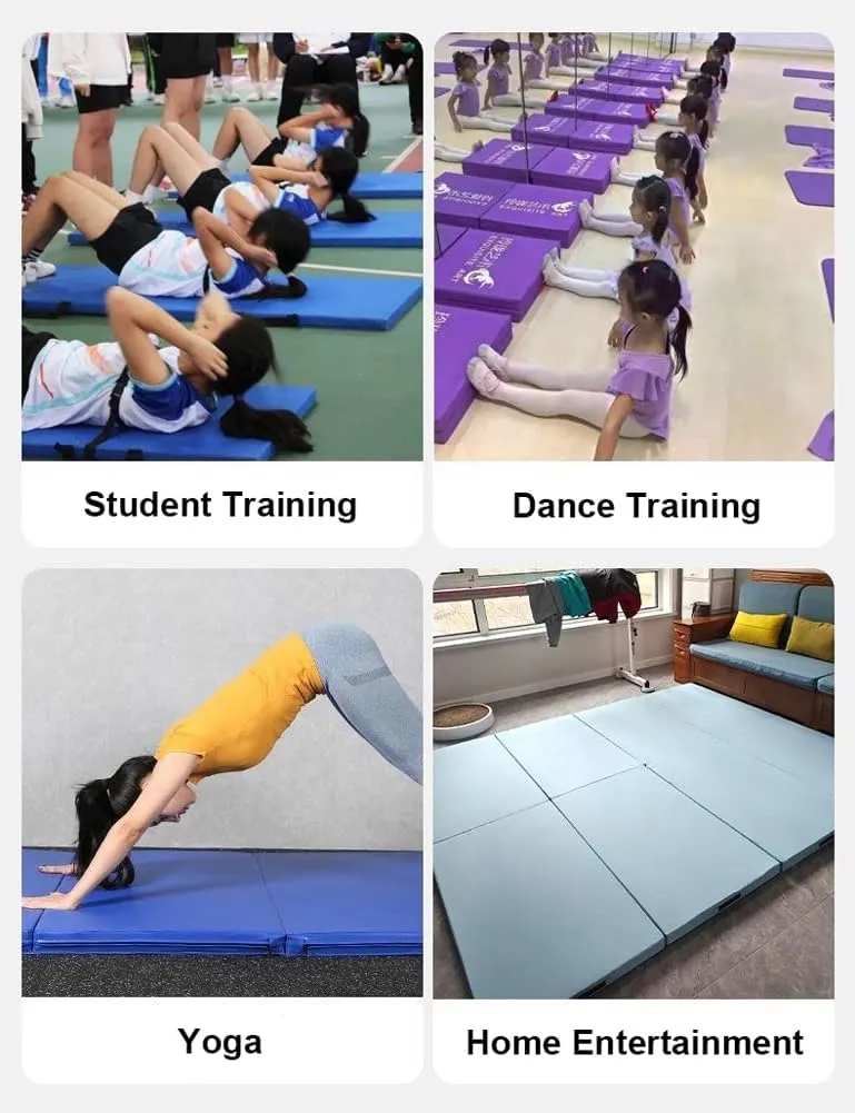 Gymnastics Mat Gym Mat Folding Mattress with Carrying Handle, 2"/4" Thick Waterproof Fabric Floor Mat Floor Guest Bed with Removable Cover,Foldable Mattress (Black-PU,24"x47"x2")