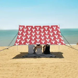 Hand Drawn Lobster Silhouette Beach Camping Tent Sun Shelter for Whole Family, Red Beach Shade Canopy with UPF50  UV Protection,Easy Set Up and Carry,Outdoor Shade for Trips, Fishing, Backyard