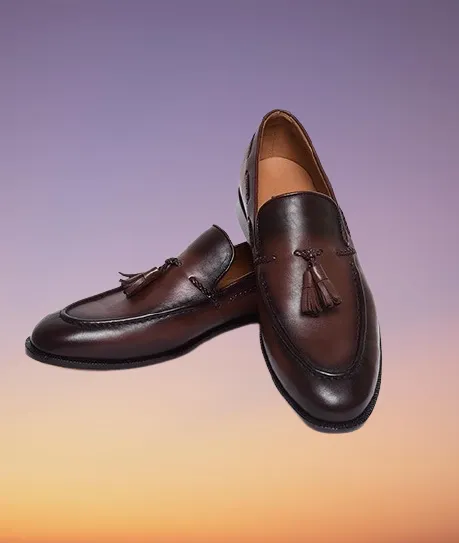 Handmade Brown Leather Moccasin Loafer Shoes with Tassels