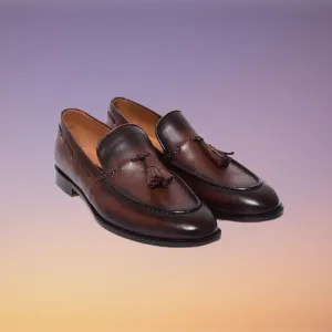 Handmade Brown Leather Moccasin Loafer Shoes with Tassels