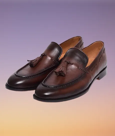 Handmade Brown Leather Moccasin Loafer Shoes with Tassels