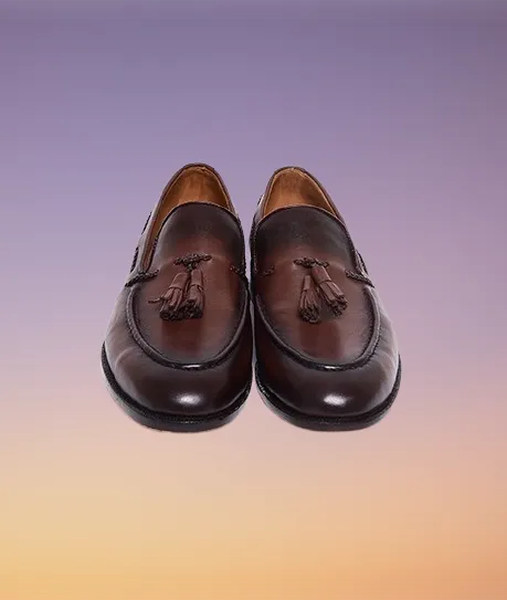 Handmade Brown Leather Moccasin Loafer Shoes with Tassels