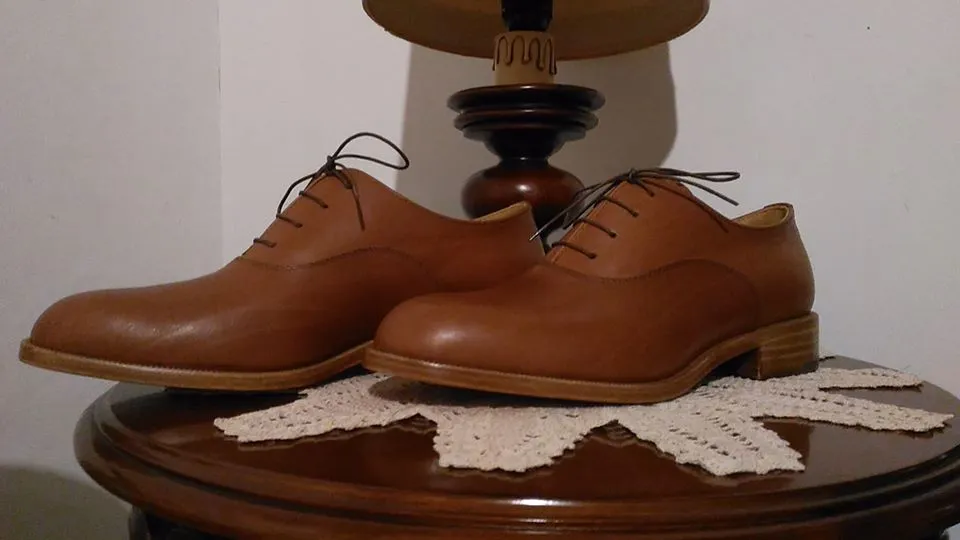 Handmade Tan Leather Oxford Dress Shoes for Men
