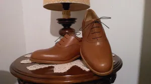 Handmade Tan Leather Oxford Dress Shoes for Men