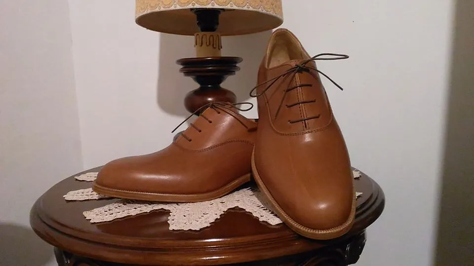Handmade Tan Leather Oxford Dress Shoes for Men