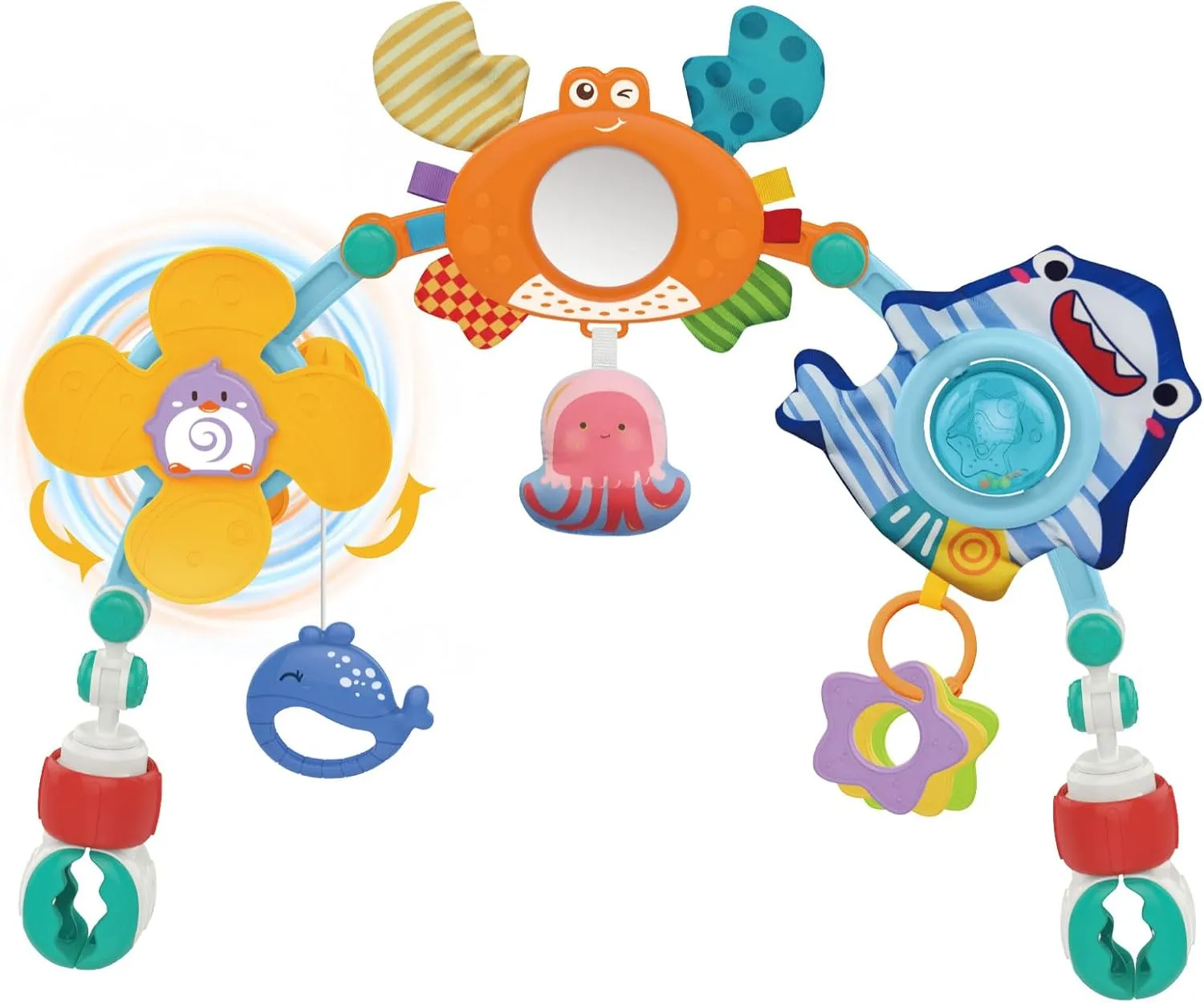 HANMUN Baby Stroller Arch Toy，Infant Car Seat Toys Mobile for Baby Crib Bouncer Bassinet Toys，Newborns Sensory Activity Bjorn Bouncer Toy Bar，Suitable for 0 1 2 3 Years Old Infant & Toddlers（Ocean）