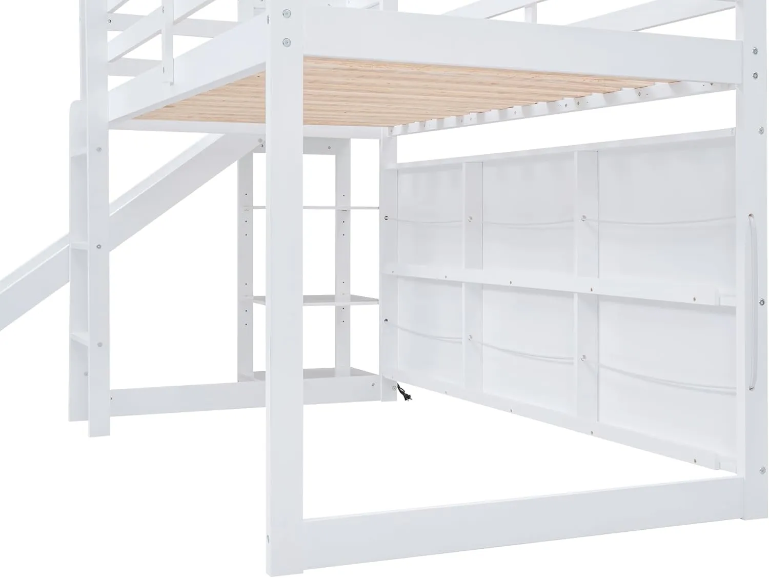 Harper & Bright Designs Twin House Loft Bed with Slide, Storage Shelves and Light, Wood Twin Bed Frame with Roof for Kids - White