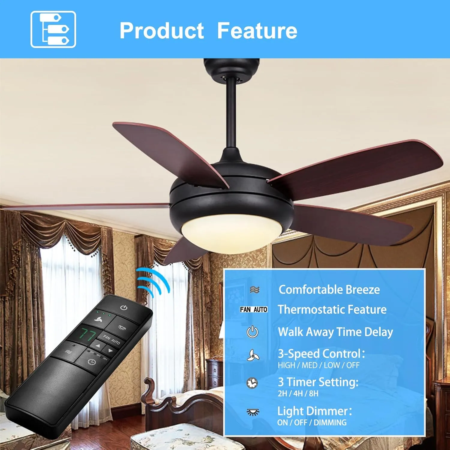 HD3 Replacement Remote for Hampton Bay Home Decorators Collection Ceiling Fan Remote Control,w/Thermostatic Control Light Dimmer Timer,for KUJCE10320 TR222A TX031 2AAZPHD3 HD3(Remote Only)