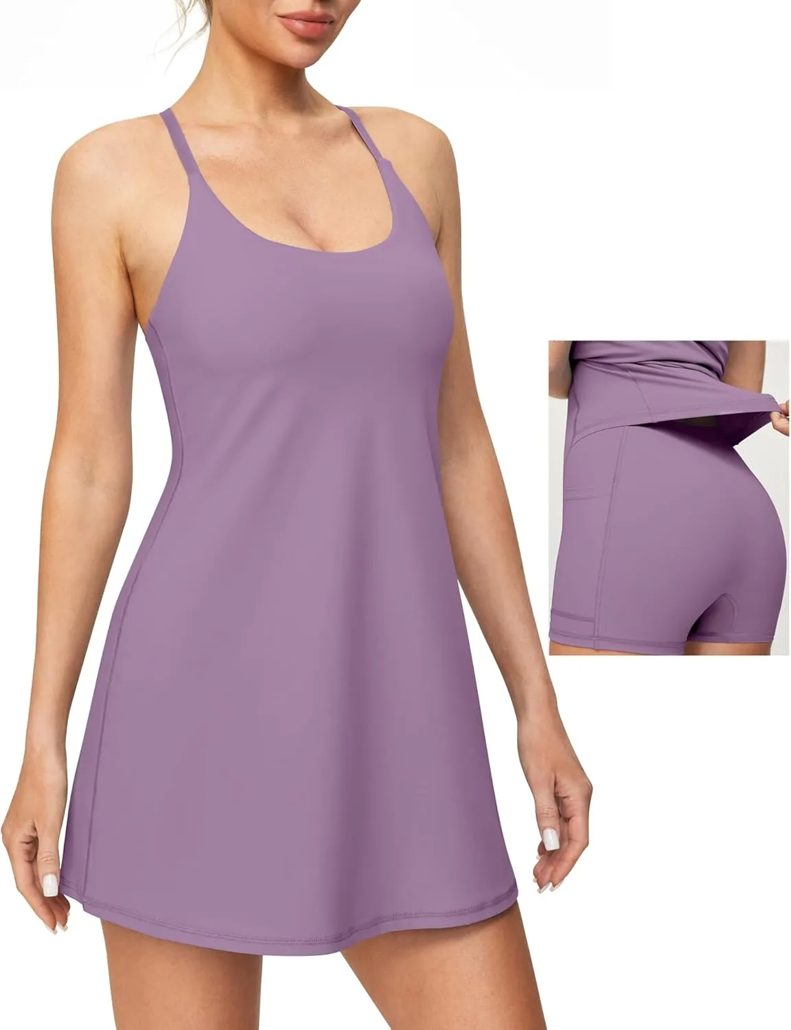 Heathyoga Womens Tennis Dress with Shorts Underneath & Bra Athletic Dress for Women Summer Dress with Pockets for Golf