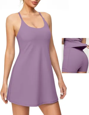 Heathyoga Womens Tennis Dress with Shorts Underneath & Bra Athletic Dress for Women Summer Dress with Pockets for Golf