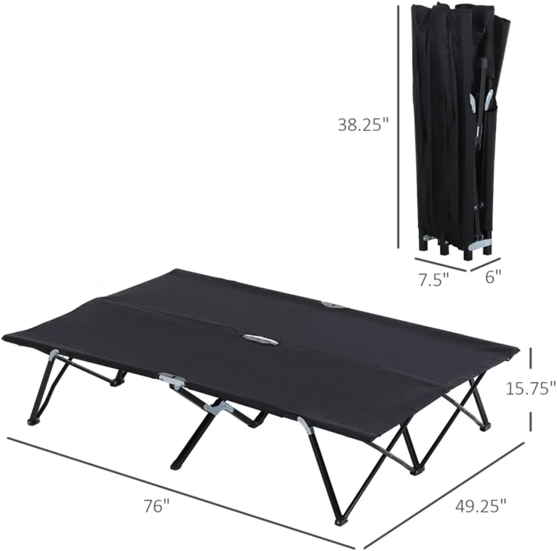 Heavy Duty Folding Camping Cot - 300 lbs Capacity, Portable Compact Cot with Carry Bag, 15" Elevated for Outdoor, Camping, Hiking - Black