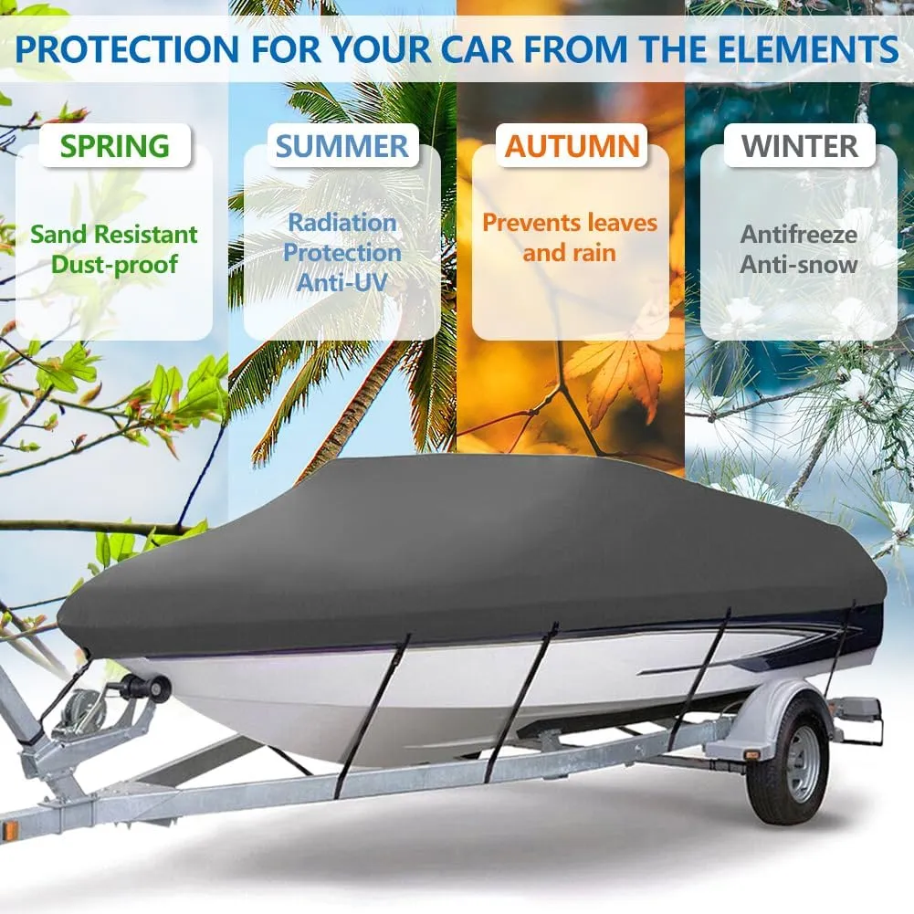 Heavy Duty Waterproof Boat Cover 17-19 ft - Trailerable Marine Grade Tarp for V-Hull, Tri-Hull, Bass & Runabout Boats - UV Resistant, All-Weather Protection for Fishing & Skiing (Gray, 14-16ft)