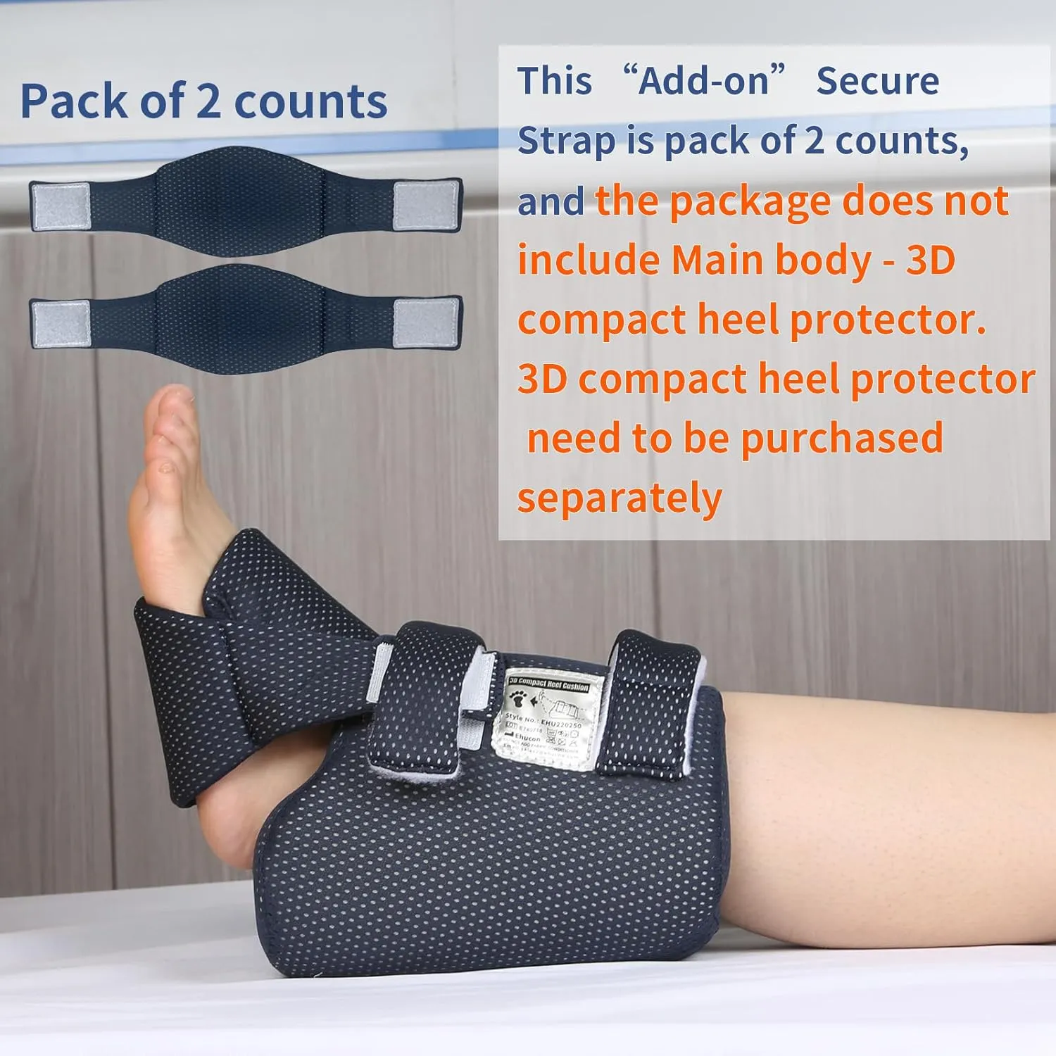 Heel Protectors Optional Straps Works with Ehucon 3D Heel Protector for Pressure Sores ,Heel protection Foot Wedge Pillow for Bedridden Patients Supplies, Ankle Pillow Heel Protectors for Heel
