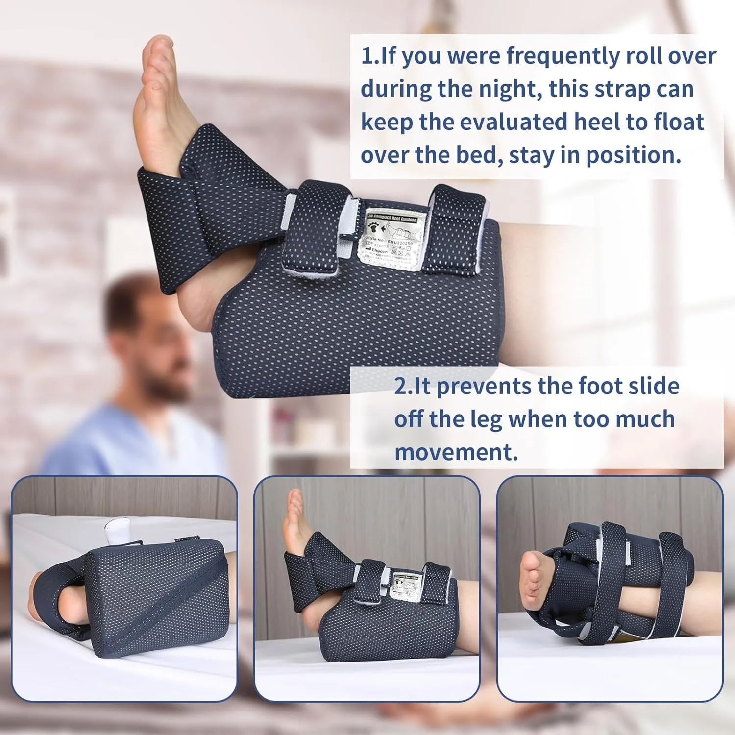 Heel Protectors Optional Straps Works with Ehucon 3D Heel Protector for Pressure Sores ,Heel protection Foot Wedge Pillow for Bedridden Patients Supplies, Ankle Pillow Heel Protectors for Heel