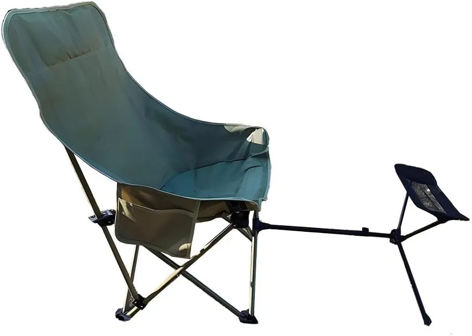 High Back Moon Camping Chairs with Foot Rest Portable Heavy Duty Folding Saucer Lounge Chair with Side Storage Pocket Head Padded for Patio Outdoor Travel, Supports up to 400lbs