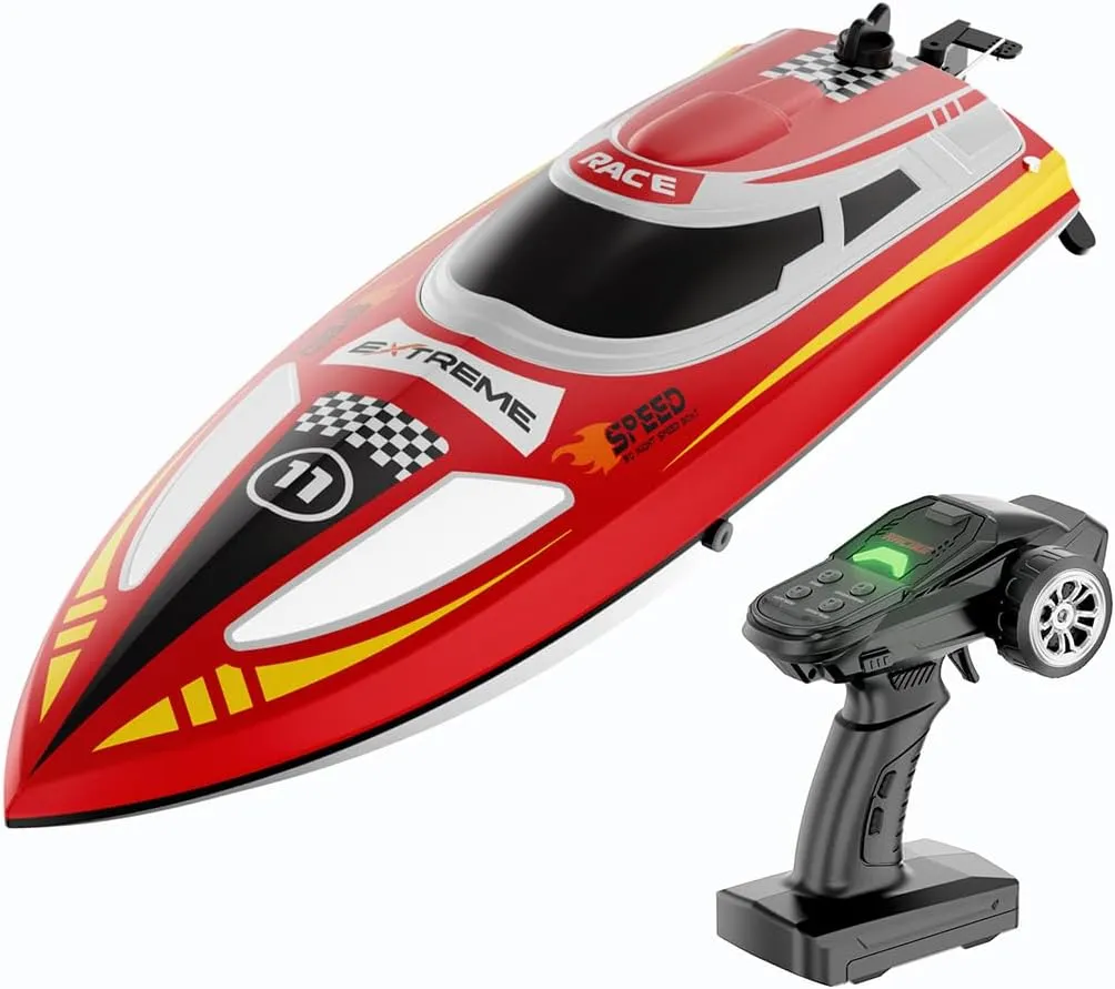 High Speed RC Boat for Adults, 30KMH Remote Control Racing Boat with LED Lights, 2.4GHz Waterproof Electric Speedboat Gift for Outdoor Water Adventures