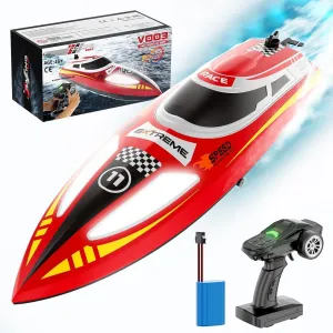 High Speed RC Boat for Adults, 30KMH Remote Control Racing Boat with LED Lights, 2.4GHz Waterproof Electric Speedboat Gift for Outdoor Water Adventures
