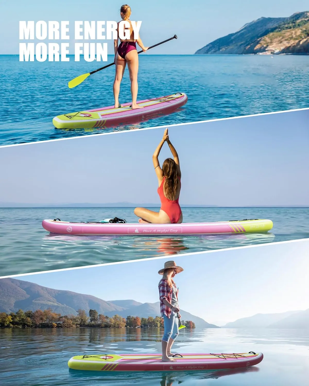 Highpi Inflatable Stand Up Paddle Board Premium SUP Accessories, Backpack, Wide Stance, Surf Control, Non-Slip Deck, Leash, Paddle and Pump, Standing Boat for Youth and Adult