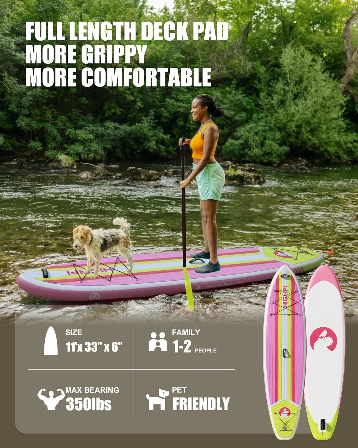 Highpi Inflatable Stand Up Paddle Board Premium SUP Accessories, Backpack, Wide Stance, Surf Control, Non-Slip Deck, Leash, Paddle and Pump, Standing Boat for Youth and Adult