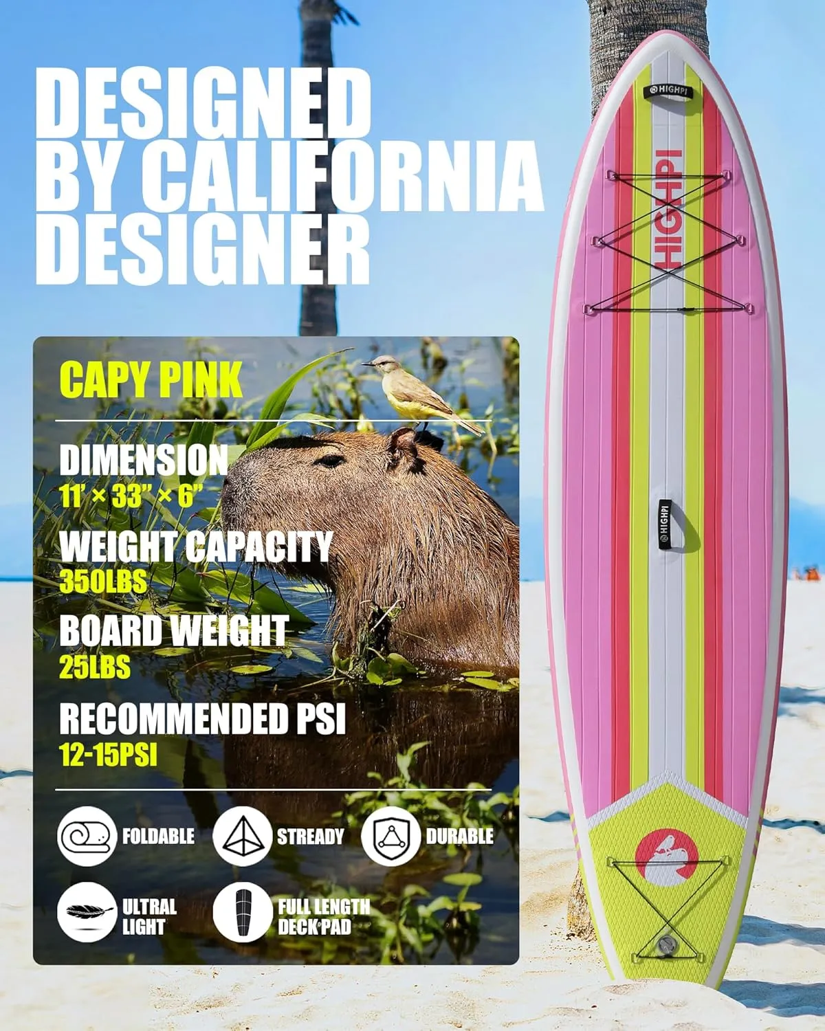 Highpi Inflatable Stand Up Paddle Board Premium SUP Accessories, Backpack, Wide Stance, Surf Control, Non-Slip Deck, Leash, Paddle and Pump, Standing Boat for Youth and Adult