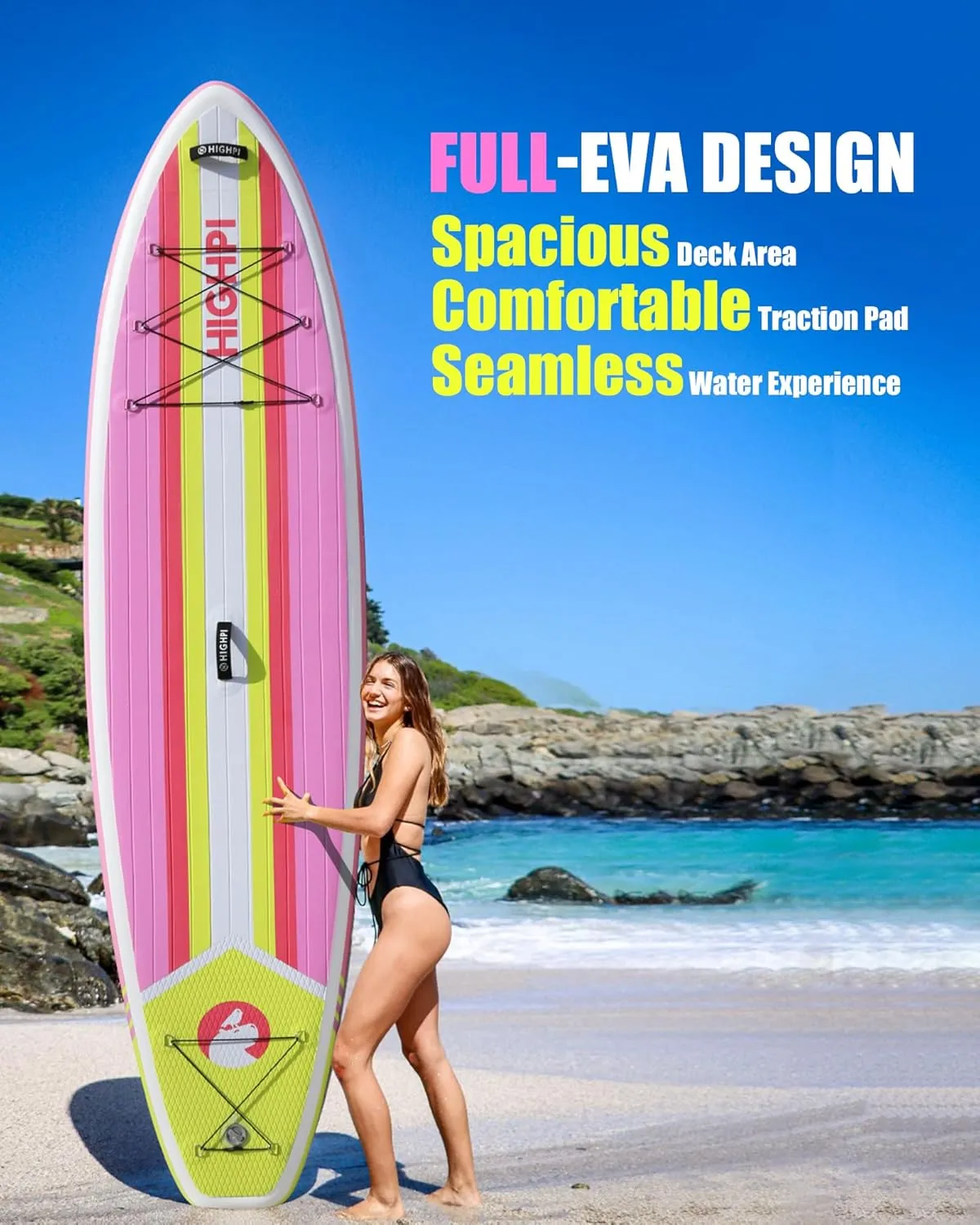 Highpi Inflatable Stand Up Paddle Board Premium SUP Accessories, Backpack, Wide Stance, Surf Control, Non-Slip Deck, Leash, Paddle and Pump, Standing Boat for Youth and Adult