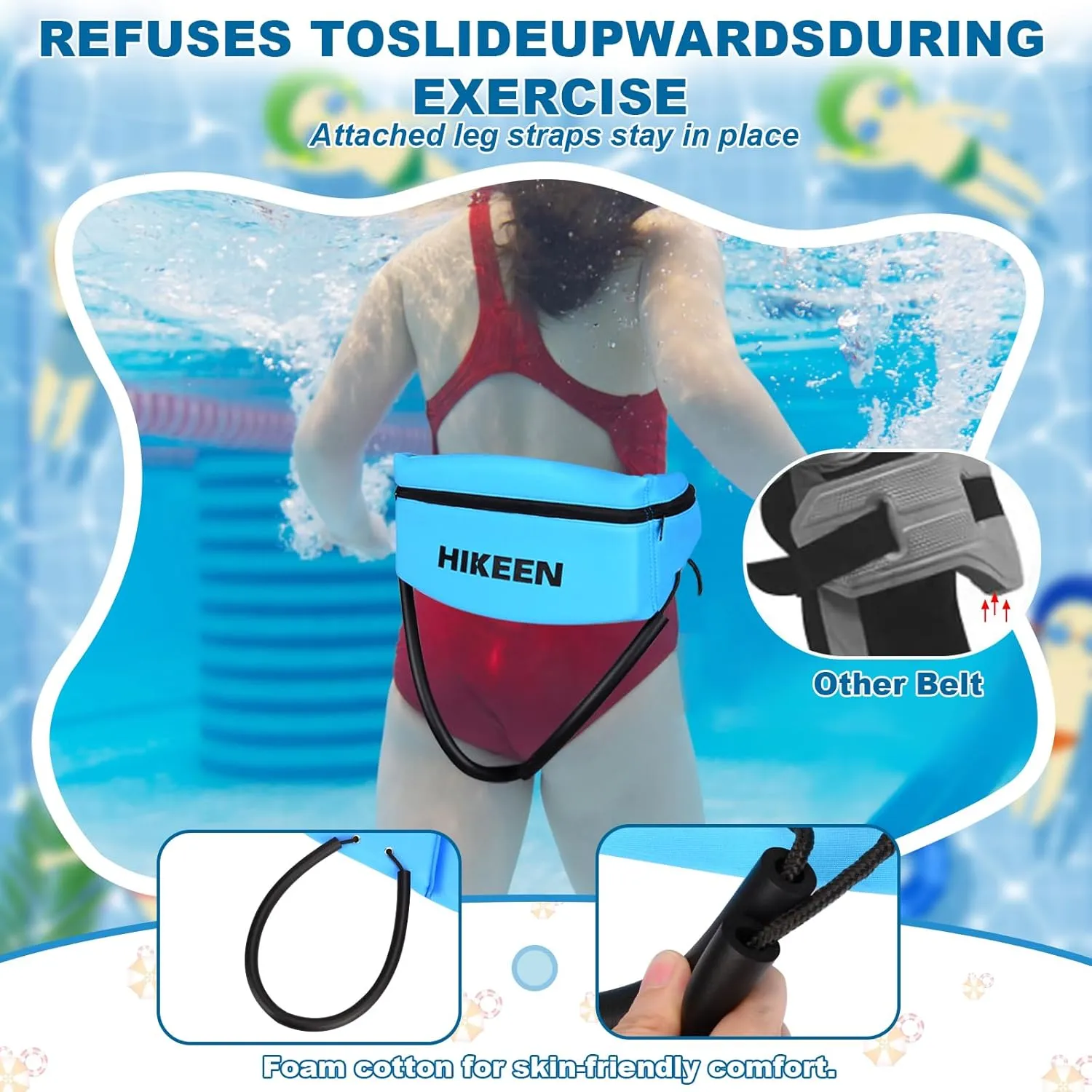 Hikeen Swim Belt for Adults/Kids,Water Aerobics Equipment with Fixing Straps and Zipped Pocket,Adults Pool Exercise Equipment for Pool Exercises and Workouts