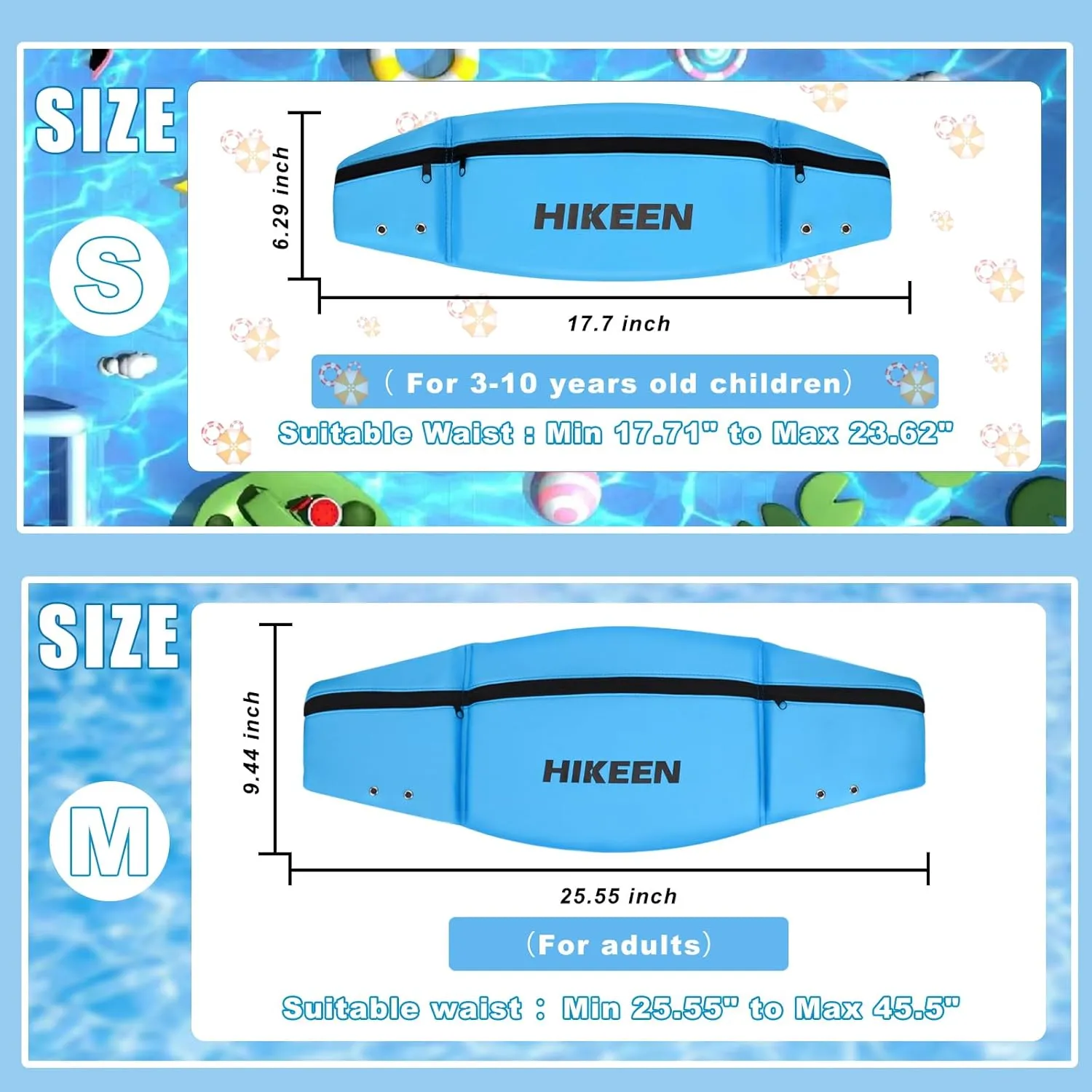 Hikeen Swim Belt for Adults/Kids,Water Aerobics Equipment with Fixing Straps and Zipped Pocket,Adults Pool Exercise Equipment for Pool Exercises and Workouts