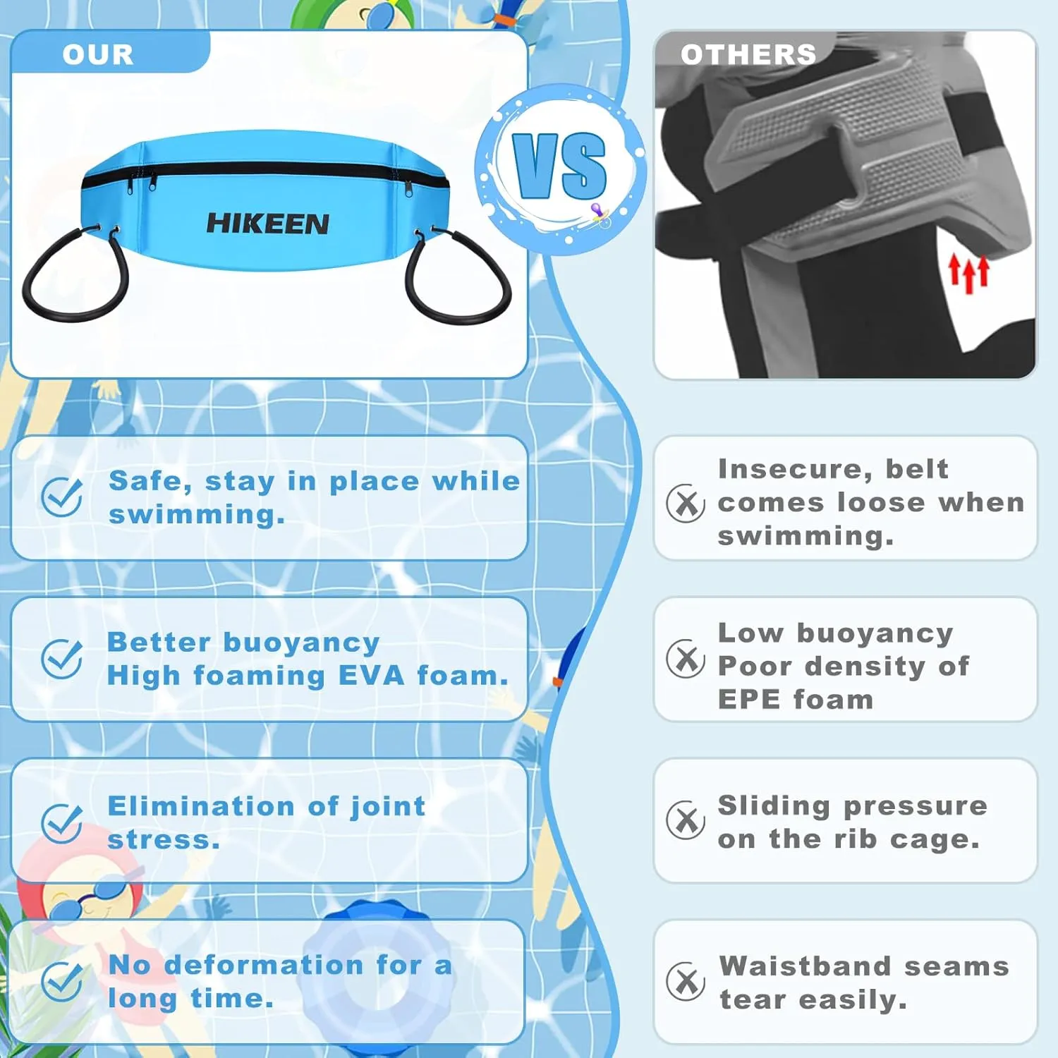 Hikeen Swim Belt for Adults/Kids,Water Aerobics Equipment with Fixing Straps and Zipped Pocket,Adults Pool Exercise Equipment for Pool Exercises and Workouts